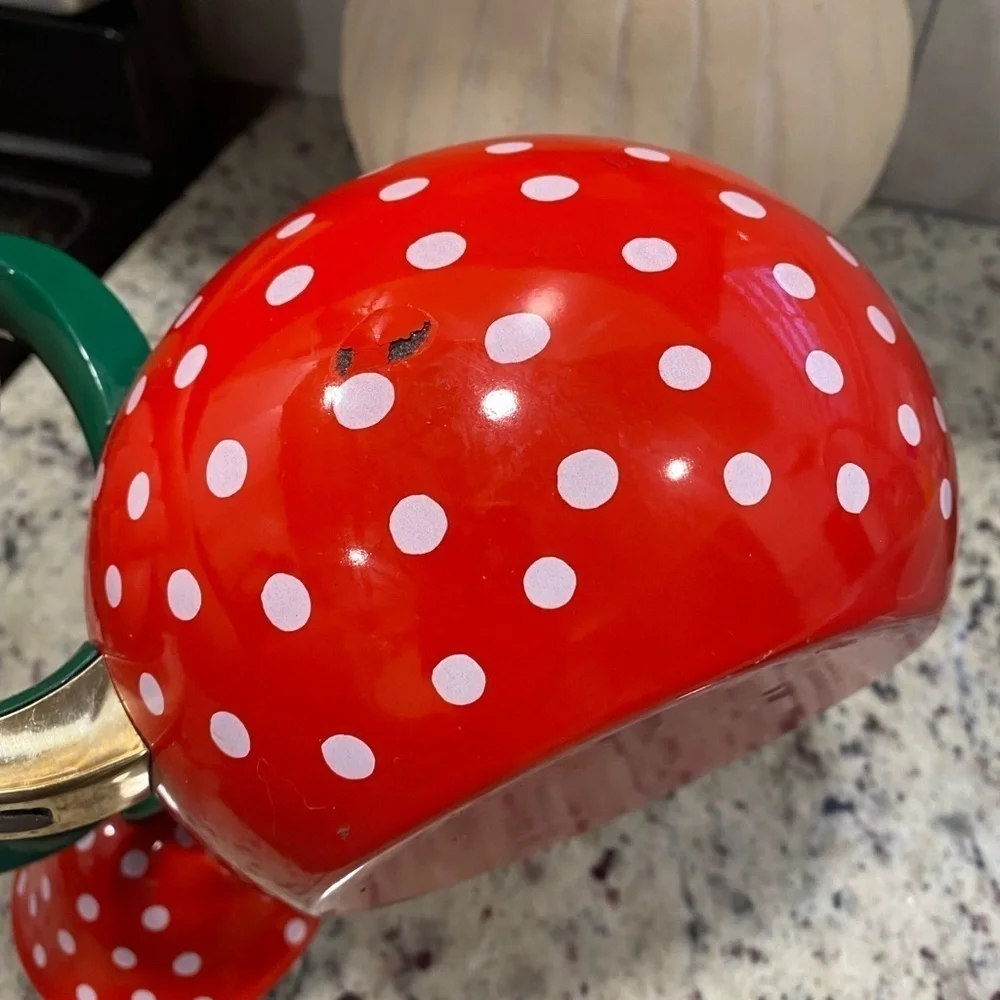 Vintage Strawberry Red Teapot with Green Handle